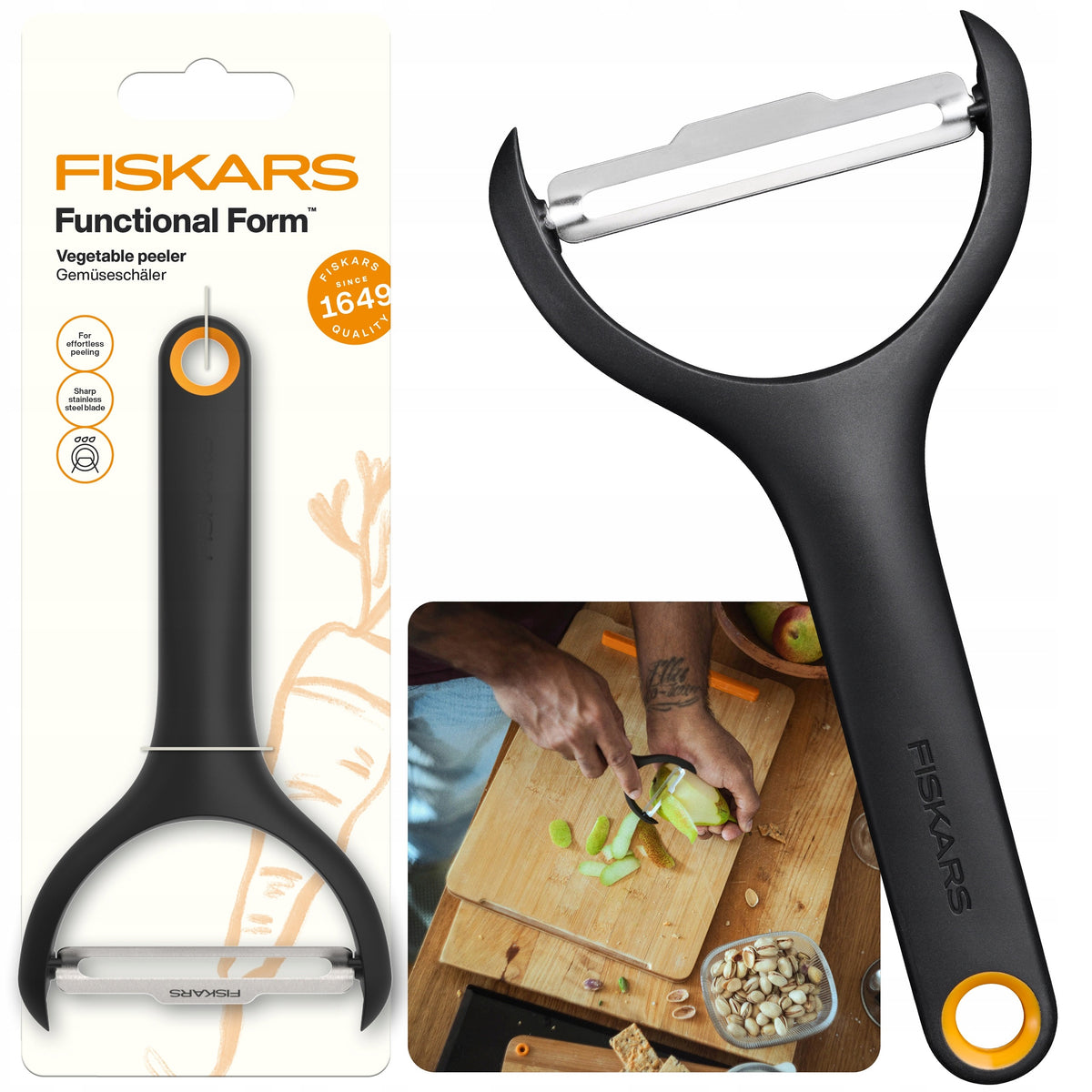 FISKARS FF Obieraczka skrobaczka do warzyw i owoców typu Y ruchome ostrze strug poziomy metalowy do ziemniaków i