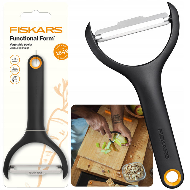 Fiskars FF Obieraczka skrobaczka do warzyw i owoców typu Y ruchome ostrze strug poziomy metalowy do ziemniaków i marchewki