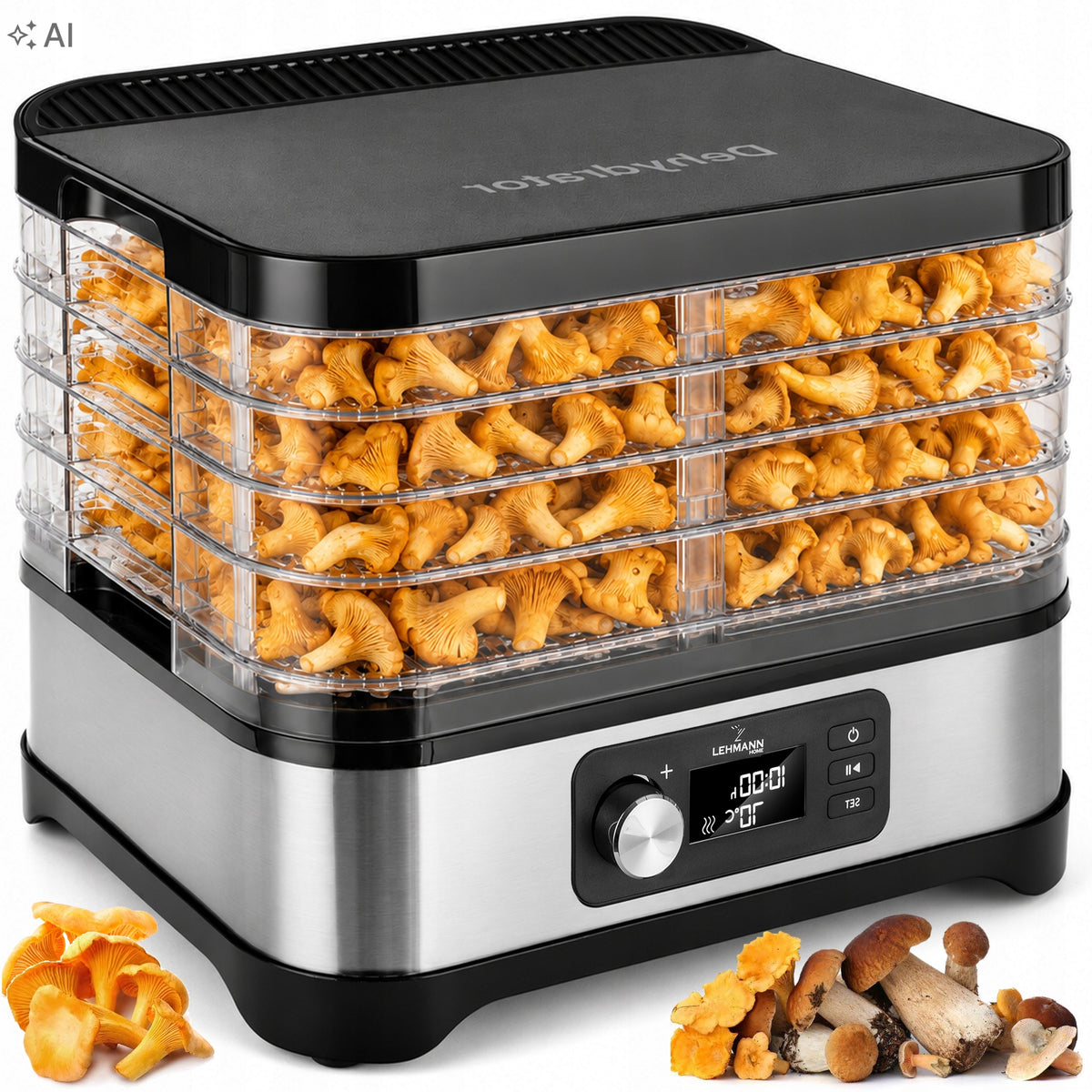 Suszarka do grzybów żywności owoców warzyw ziół termoobieg timer spożywcza dehydrator, 5 sit, 35–70°C, 450 w, domowe