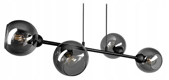 Lampa wisząca sufitowa żyrandol czarna szklane kule grafit LED E27 oprawa 4-punktowa, do wnętrz, max 60 w na źródło, wysokość 75 cm