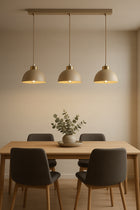 Lampa Wisząca Zwis Plafon Żyrandol Półkula Ecru Beżowa Kaszmir Moon Led metalowa 3-punktowa do salonu i jadalni, gwint