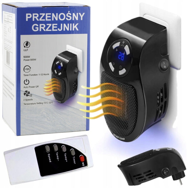 Farelka do gniazdka grzałka termowentylator mini grzejnik elektryczny mocny czarny