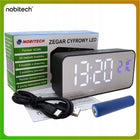 Budzik zegar elektroniczny LED głośny stojący temperatura data + kabel USB stołowy cyfrowy do sypialni, czarny, z