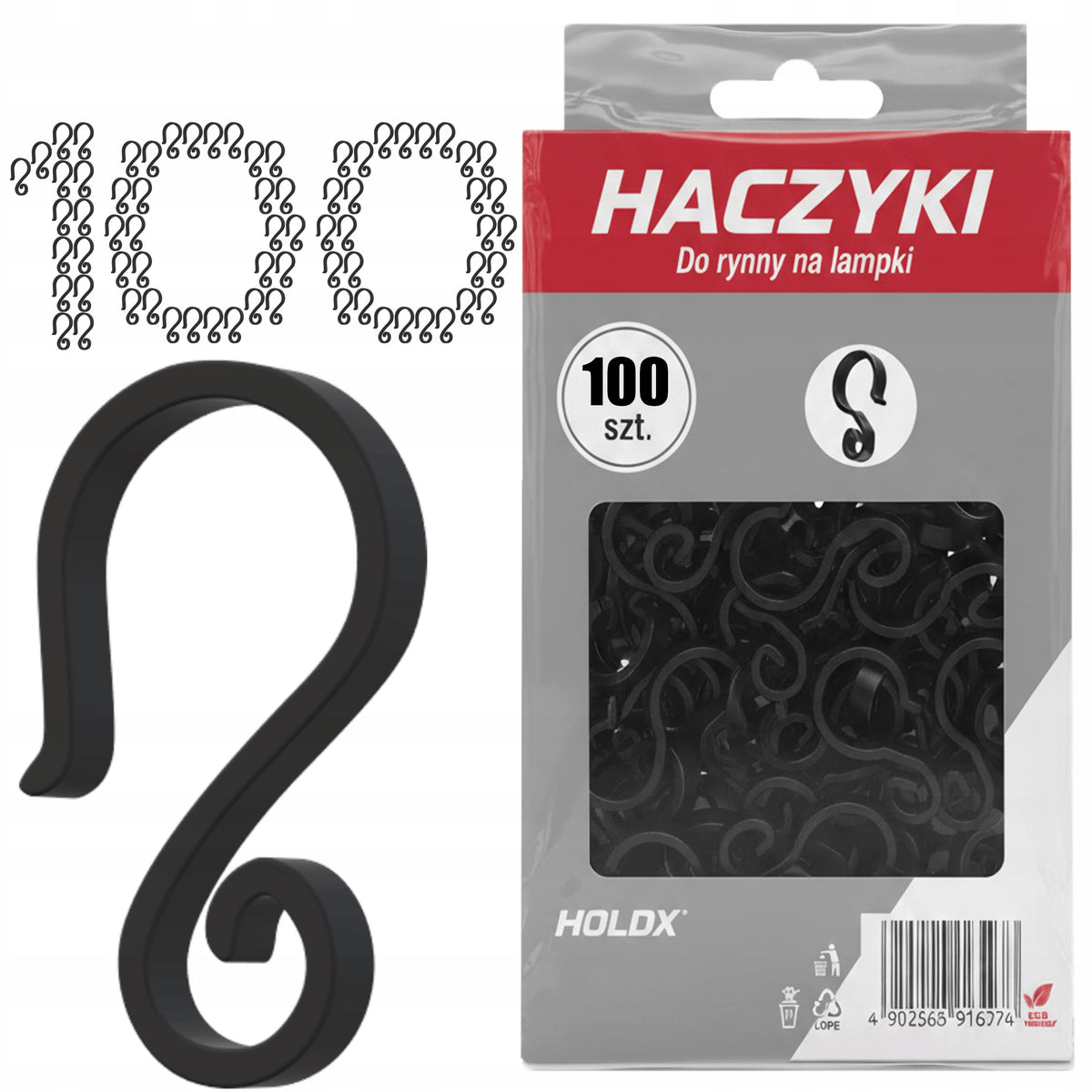 Haczyki do rynny na lampki i ozdoby świąteczne czarne 4,4X2,5CM 100szt. klipsy rynnowe do girland i iluminacji