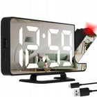 Zegar cyfrowy LED z budzikiem, lusterkiem i projektorem elektroniczny czasomierz do sypialni, zasilanie USB, srebrny