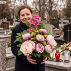 Strok Kwiaty na Cmentarz grób Kompozycja kwiatowa Rękodzieło peonie Piwonie dekoracja nagrobna, ozdoba na pomnik