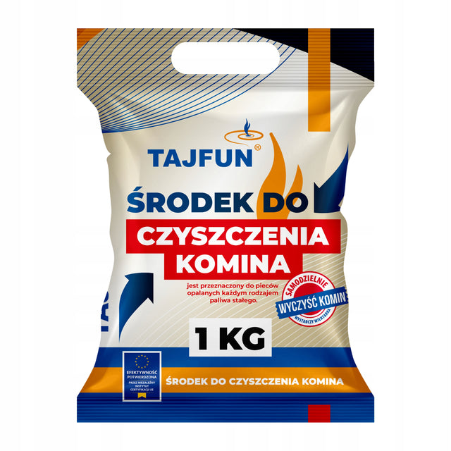 Środek do czyszczenia komina pieca proszek do usuwania sadzy smoły tajfun preparat do udrażniania przewodu kominowego, redukcja osadów z paliwa