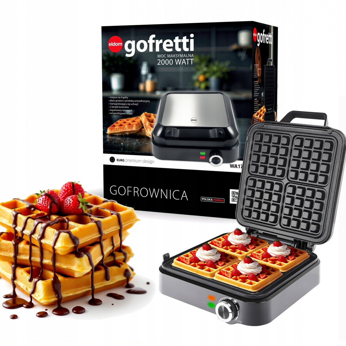 Gofrownica eldom WA1700 gofretti 4 gofry MAX 2000W nominalna