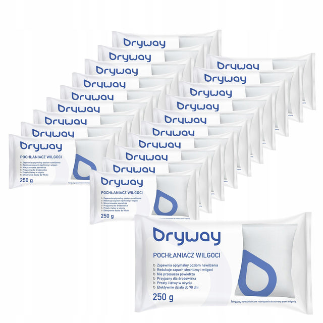 Uniwersalne wkłady do pochłaniacza wilgoci Dryway - 20 sztuk 250 g uzupełnienie do osuszacza powietrza, bezzapachowe, bez prądu