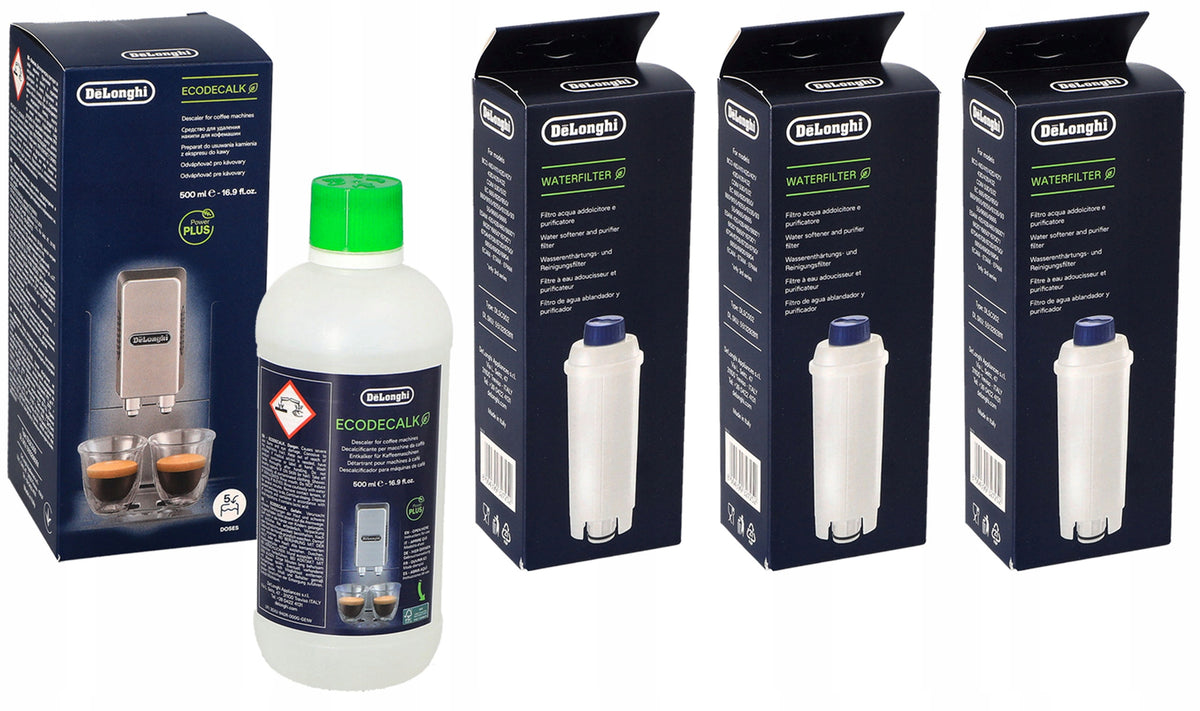 Filtr wody delonghi DLS C002 x3 odkamieniacz x1 wkład do ekspresu, ochrona przed osadem, zestaw 4 sztuki
