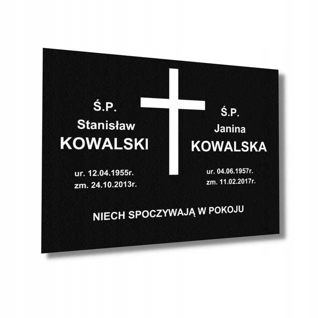 Tablica nagrobna nagrobkowa aluminium wzór 40X30 czarny MAT na grób 1-4 zm tabliczka cmentarna, oznaczenie miejsca pochówku