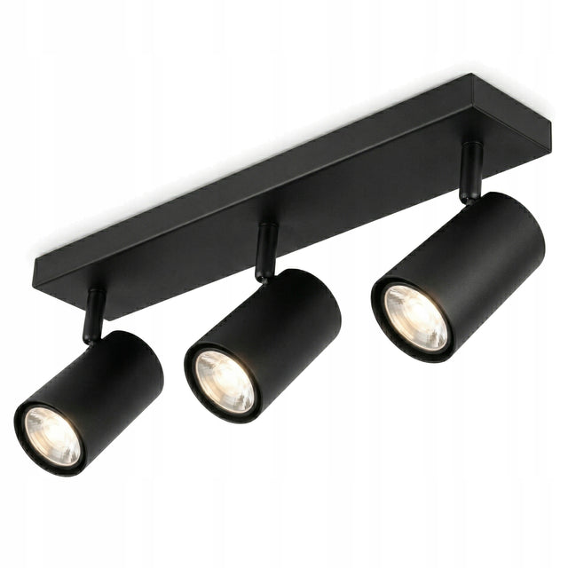 Lampa sufitowa halogenowa kinkiet oprawa LED reflektor spot 3x GU10 czarna prostokątna do salonu i kuchni, 45 cm, max 35 w na źródło