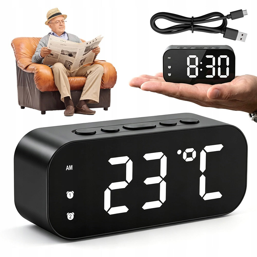 Budzik zegar elektroniczny duży wyświetlacz LED zegar budzik funkcja snooze cyfrowy do sypialni, czarny, średnica 9 cm