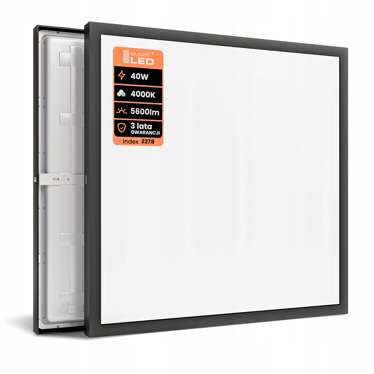 Panel LED Natynkowy Lampa Sufitowa 40W Plafon 4000K 5600lm 60x60 cm Czarny kwadratowa oprawa do biura i domu, neutralne