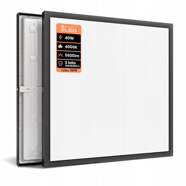 Panel LED Natynkowy Lampa Sufitowa 40W Plafon 4000K 5600lm 60x60 cm Czarny kwadratowa oprawa do biura i domu, neutralne białe światło