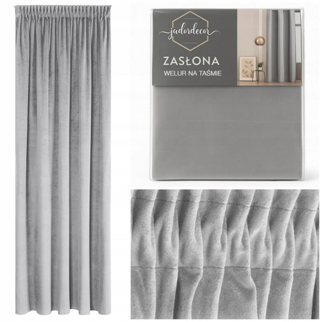 Gotowa Zasłona Velvet Zasłony na Taśmie Żabki 140x250 Welurowa Jasny Szary do salonu i sypialni, gładka tkanina zaciemniająca