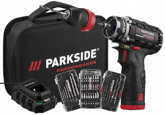 Wkrętarka parkside performance pbspa 12V - AKU - Ładowarka - Akcesoria Bity wiertarka do betonu, uchwyt samozaciskowy, 1750 obr/min młotowiertarka do