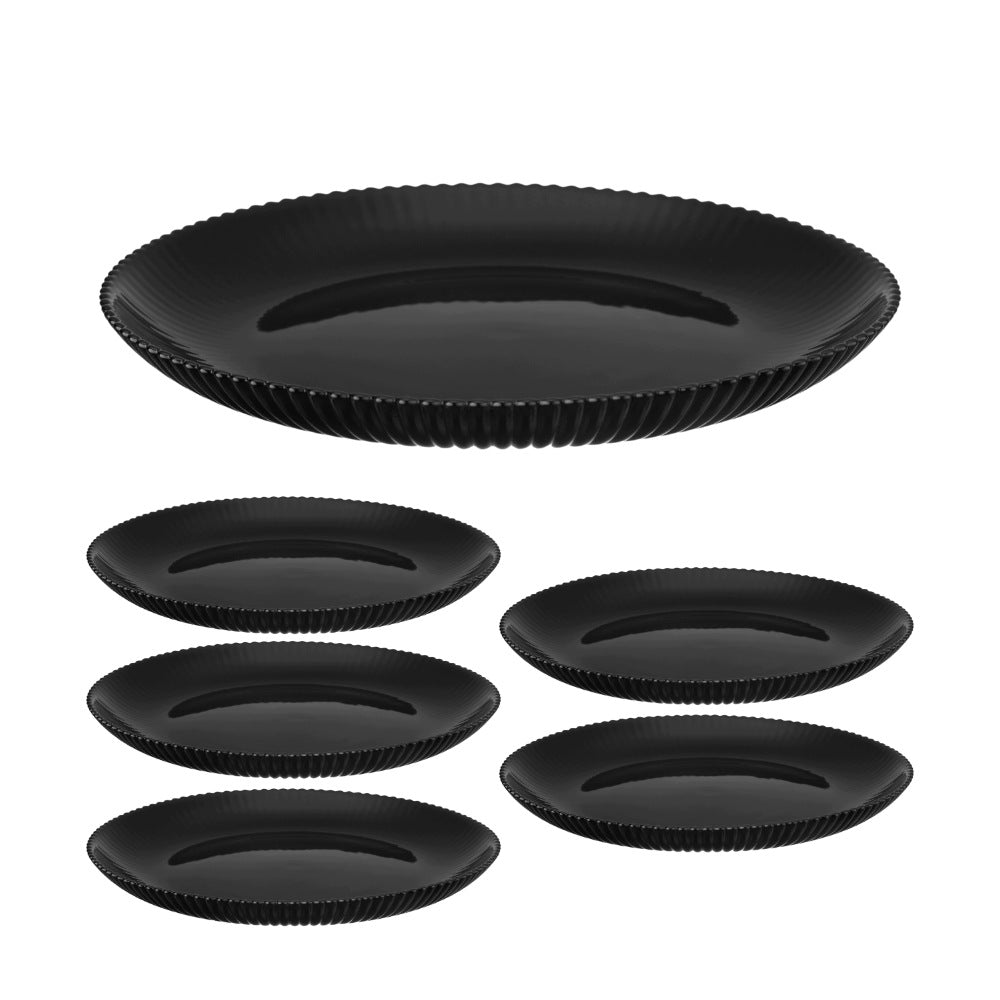 6x TALERZ DESEROWY AURORA BLACK 19cm PŁYTKI DO CIASTA RYFLOWANY SZKŁO okrągłe, bezpieczne w zmywarce i mikrofalówce, na