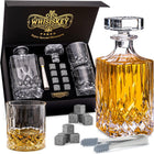 ZESTAW WHISKY DLA MĘŻCZYZN SZKLANKI KARAFKA WHISKY KAMIENIE ETUI PREZENT do bourbonu i degustacji, pojemność 300 ml