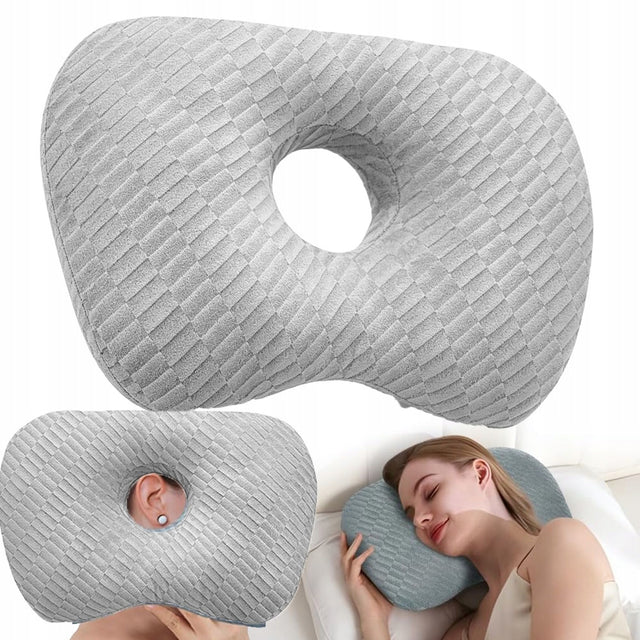Poduszka z Otworem Na Ucho szary Piercing Na Słuchawki Kolczyk Wygodna 44 cm
