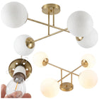 Złota Lampa Wisząca Sufitowa Żyrandol Białe Kule LED E27 4 KLOSZE ŚWIETLNE metalowa do salonu jadalni wysokość 28 cm