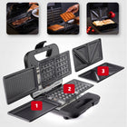 Opiekacz do kanapek toster sandwich grill gofrownica 3W1 duży mocny 1200 nominalna srebrny