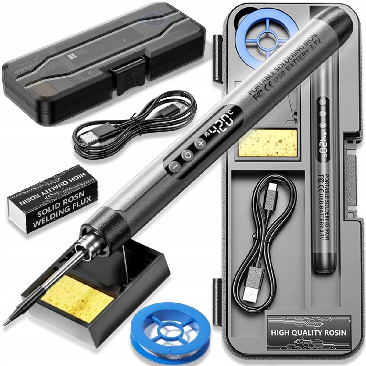 LUTOWNICA PRECYZYJNA AKUMULATOROWA KOLBOWA BEZPRZEWODOWA ZESTAW 420°C USB-C do elektroniki, przewodów i drobnych