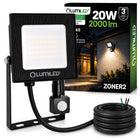 Halogen naświetlacz LED 20W zewnętrzny lampa z czujnikiem ruchu Garaż reflektor ogrodowy, 2000 lm, IP65, neutralna biel