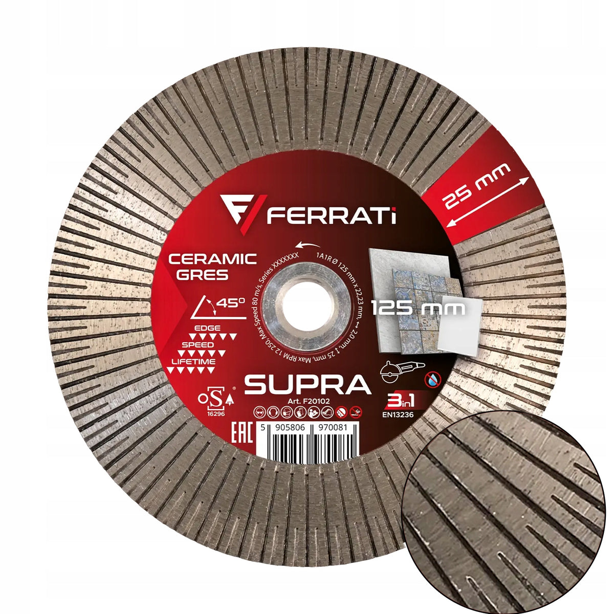 Tarcza diamentowa do cięcia gresu ceramiki płytek FERRATi supra 125 mm 1 szt.