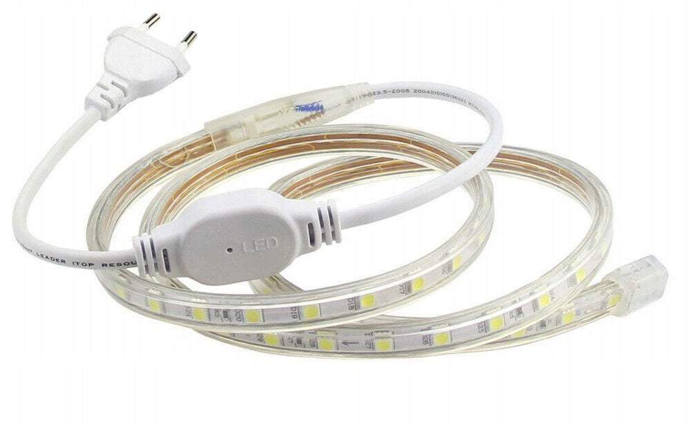 Taśma LED 230V na zewnątrz 4 metry ciepła SMD 5050 60 diod zestaw 4m ciepły wodoodporna IP65 do ogrodu, tarasu i