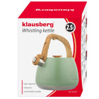 Czajnik z Gwizdkiem 2,5l klausberg KB-9039 Indukcja Gaz Drewniany Styl kettle stalowy do gotowania wody, zielony