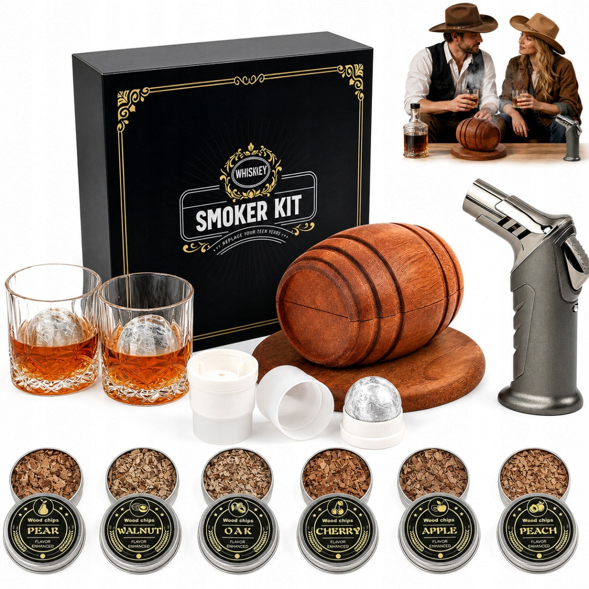 Zestaw do Wędzenia WHISKY SMOKER Prezent na Urodziny dla Mężczyzny. aromatyzer alkoholu dymem, akcesorium barmańskie