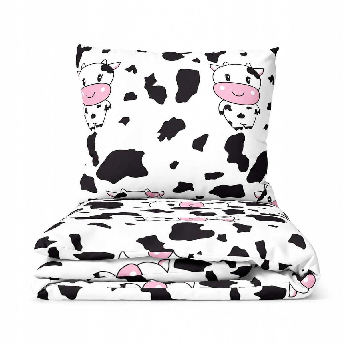 Pościel 140x200 +1 Poszewka 70x80 Komplet Pościeli happy COW krówka krowa biała bielizna sypialniana, na kołdrę i