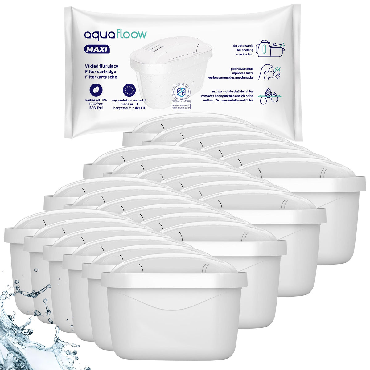 Filtr wody AquaFloow Maxi do dzbanek Brita Dafi zamiennik - 24 sztuki do dzbanka biały