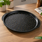 Blacha do pizzy tarty forma do pieczenia nieprzywierająca perforowana duża taca do wypieku z uchwytami, metalowa 29,5 cm