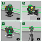 Poziomica Laserowa 4D 16 linii Zielona Laser 360° 2x Baterie Statyw Pilot Niwelator samopoziomujący do remontu i prac
