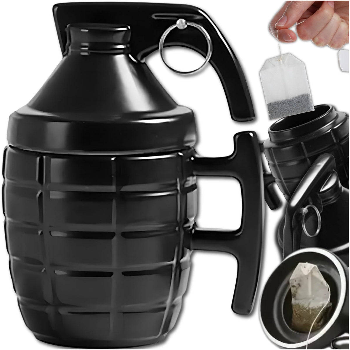 Solidny kubek granat z zawleczką czarny prezent dla niego taty żołnierza plastikowe naczynie do napojów 280 ml