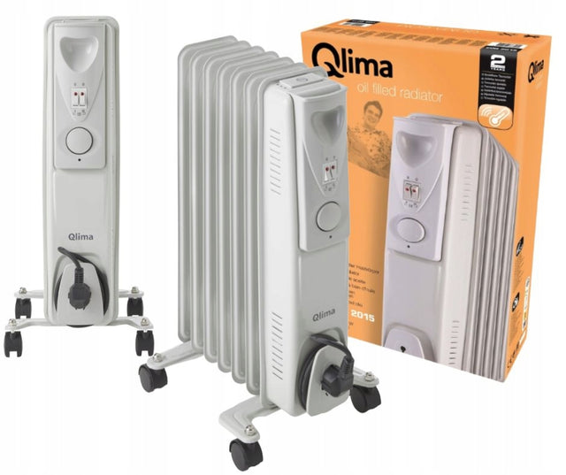 Grzejnik elektryczny olejowy domowy na kółkach qlima 1500W biały EOR2015 330 mm 650 mm grzewcza