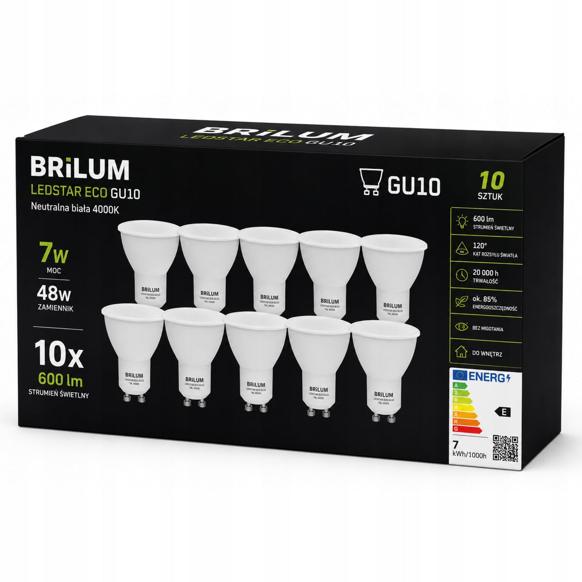 10x Żarówka LED GU10 7W biały neutralny 4000K mocna niemrugająca premium reflektorowa 600 lm do opraw punktowych