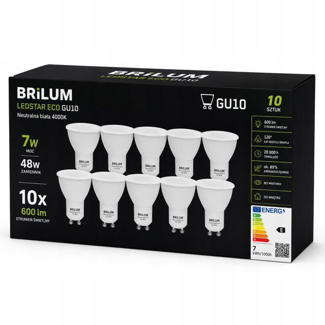 10x Żarówka LED GU10 7W biały neutralny 4000K mocna niemrugająca premium reflektorowa 600 lm do opraw punktowych