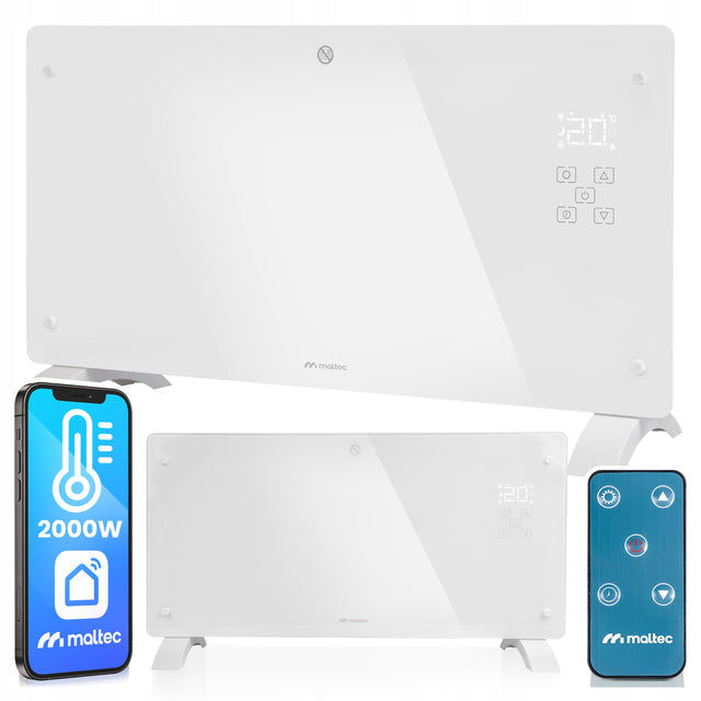 Grzejnik elektryczny konwektorowy szklany ECO LED wifi termostat konwektor 80.4 mm 43 mm grzewcza biały