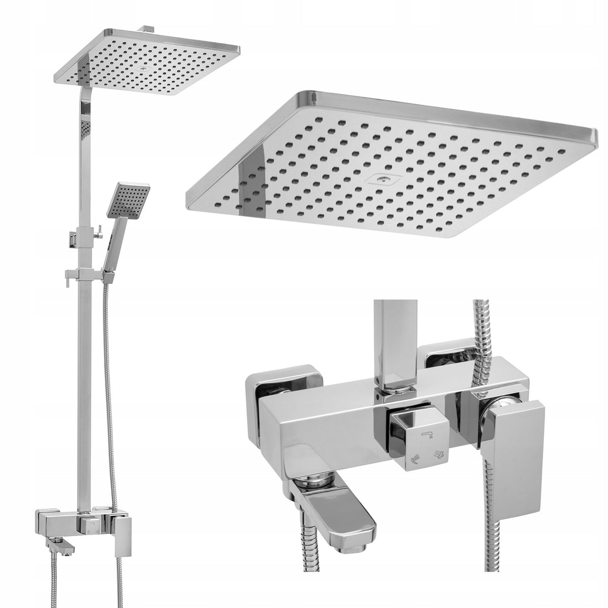 Bateria prysznicowa z deszczownicą 30 cm chrom kolumna zestaw do prysznica system natryskowy z mieszaczem, słuchawką i