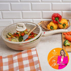 PATELNIA WOK Głęboka Indukcja GAZ POKRYWKA Konighoffer Creamy Marble 30 cm nieprzywierająca, do kuchenek ceramicznych i