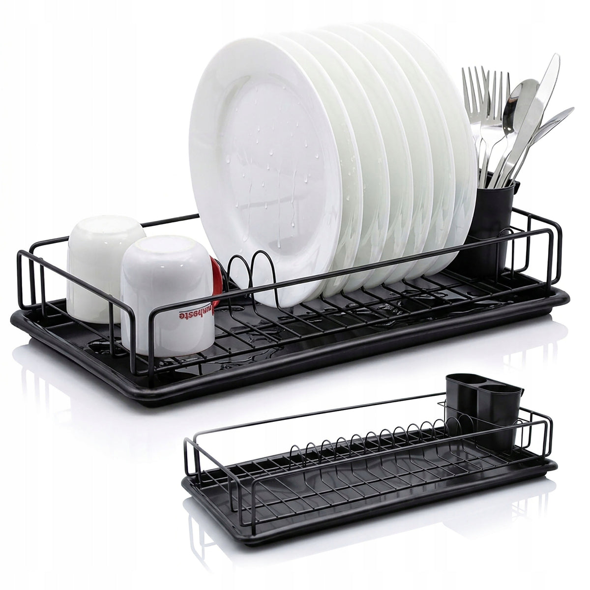 Suszarka do naczyń 50 x 25 cm ociekacz na talerze sztućce stojąca czarna jednopoziomowy organizer kuchenny do