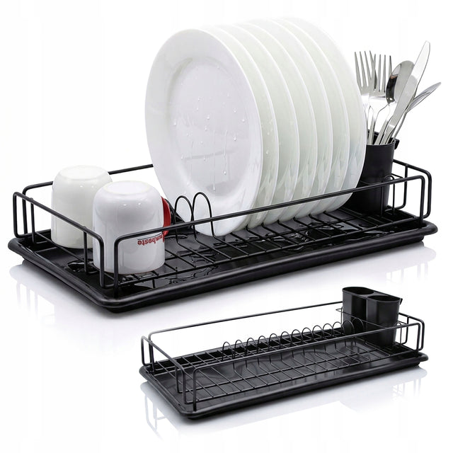 Suszarka do naczyń 50 x 25 cm ociekacz na talerze sztućce stojąca czarna jednopoziomowy organizer kuchenny do odsączania po myciu