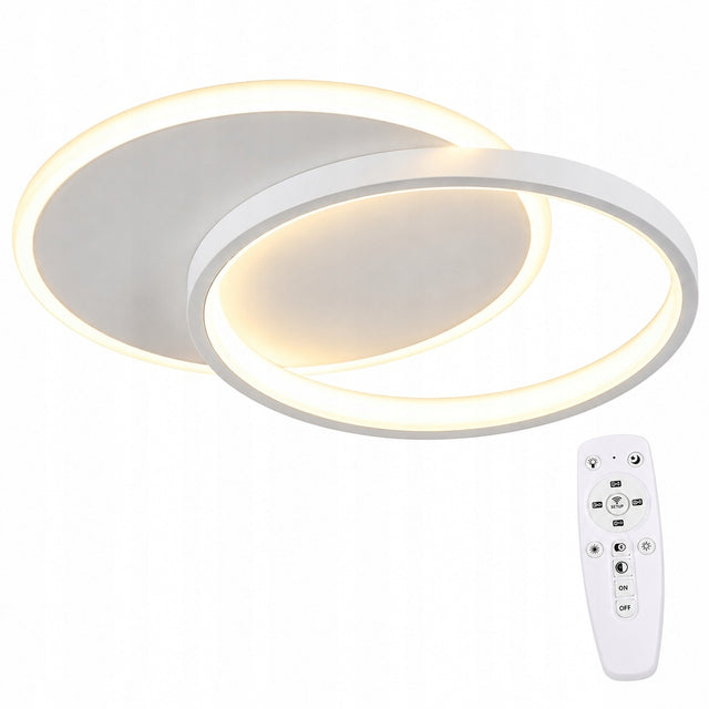 Lampa Sufitowa Plafon LED 32W Okrągła z Pilotem Nowoczesna do Salonu oprawa oświetleniowa do pokoju, ciepła biel, aluminium, 2 punkty świetlne