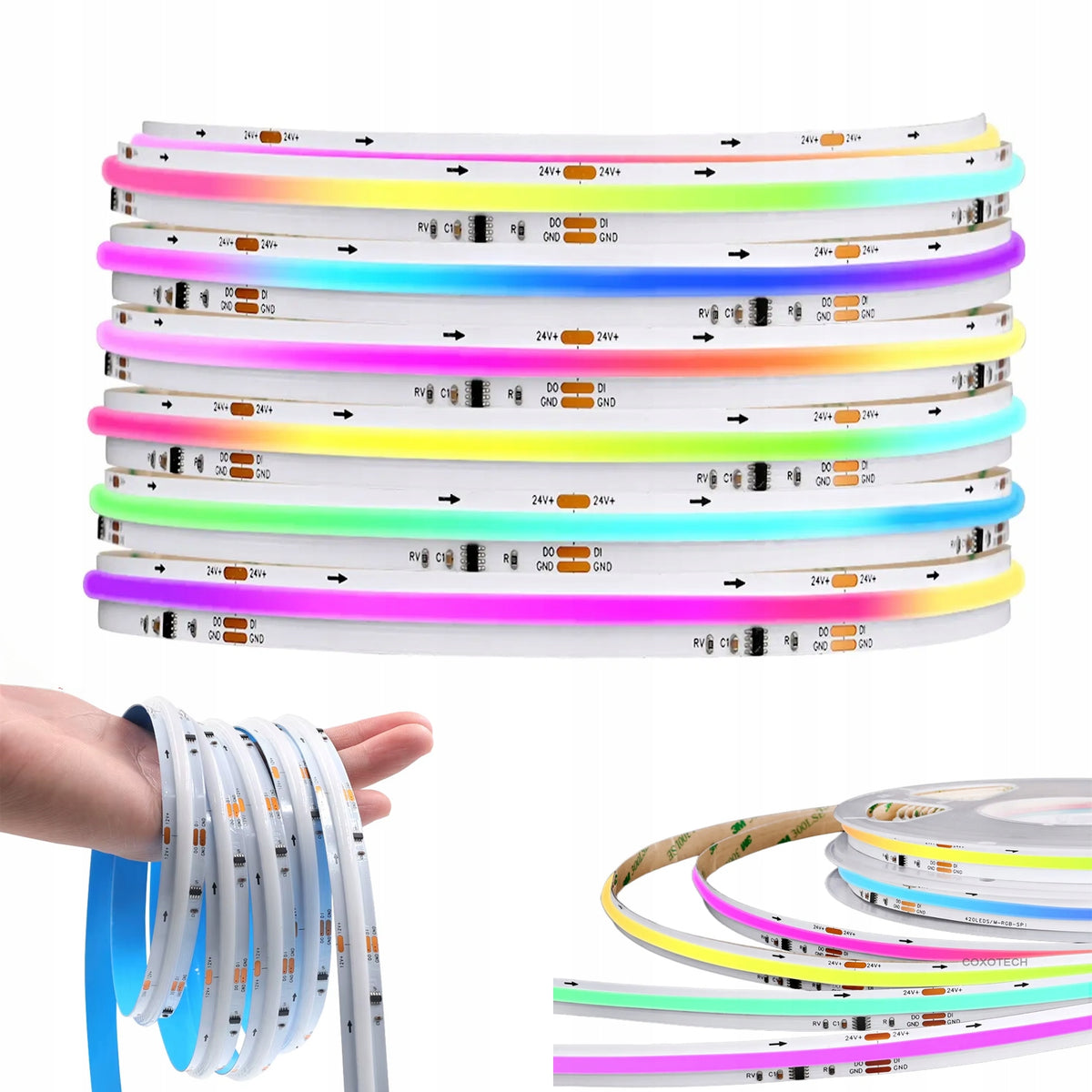 Taśma LED 1m COB neon rgbic 576/m WS2811 efekt tęczy ciągła linia 24V 10mm oświetlenie dekoracyjne do wnętrz