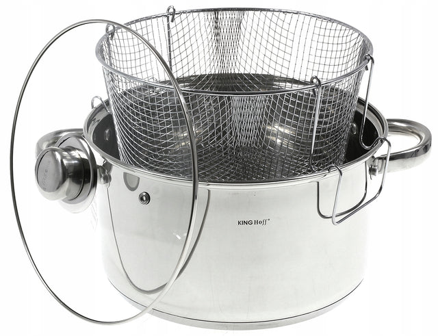 Garnek z Sitkiem do Smażenia 5,5l Frytek Pączków Kurczaka indukcja GAZ 1630 frytownica ze stali nierdzewnej, powłoka nieprzywierająca, 24 cm