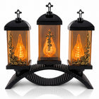 Duży Znicz Premium Potrójny Czarny Złoty 39cm Krzyż Róże Na Grób Efekt 3D lampion cmentarny LED, dekoracja nagrobka