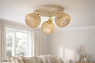 Lampa Sufitowa Żyrandol Rattan Beżowa Boho 3xE27 Regulowana Okrągła Salon do jadalni sypialni kuchni, oprawa wisząca